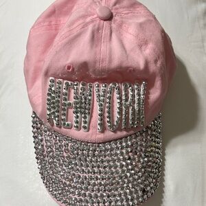 Pink Rhinestone New York Cap Hat